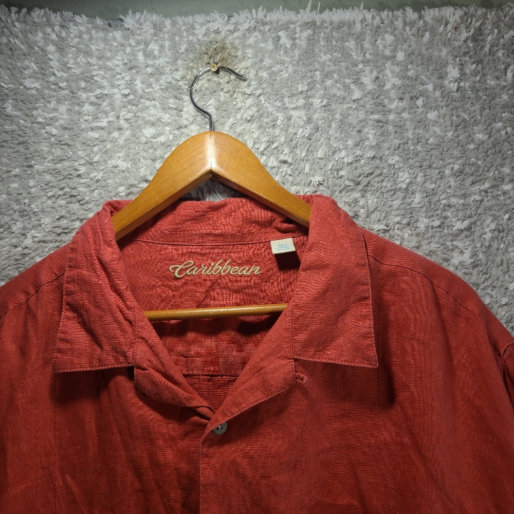 Caribbean Linen Shirt Mens 2XT Short Sleeve Button Up Pocket - Picture 3 of 10